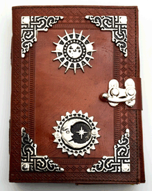 Sun and Moon Embossed Leather Journal with Metal Sun and Moon and Corners